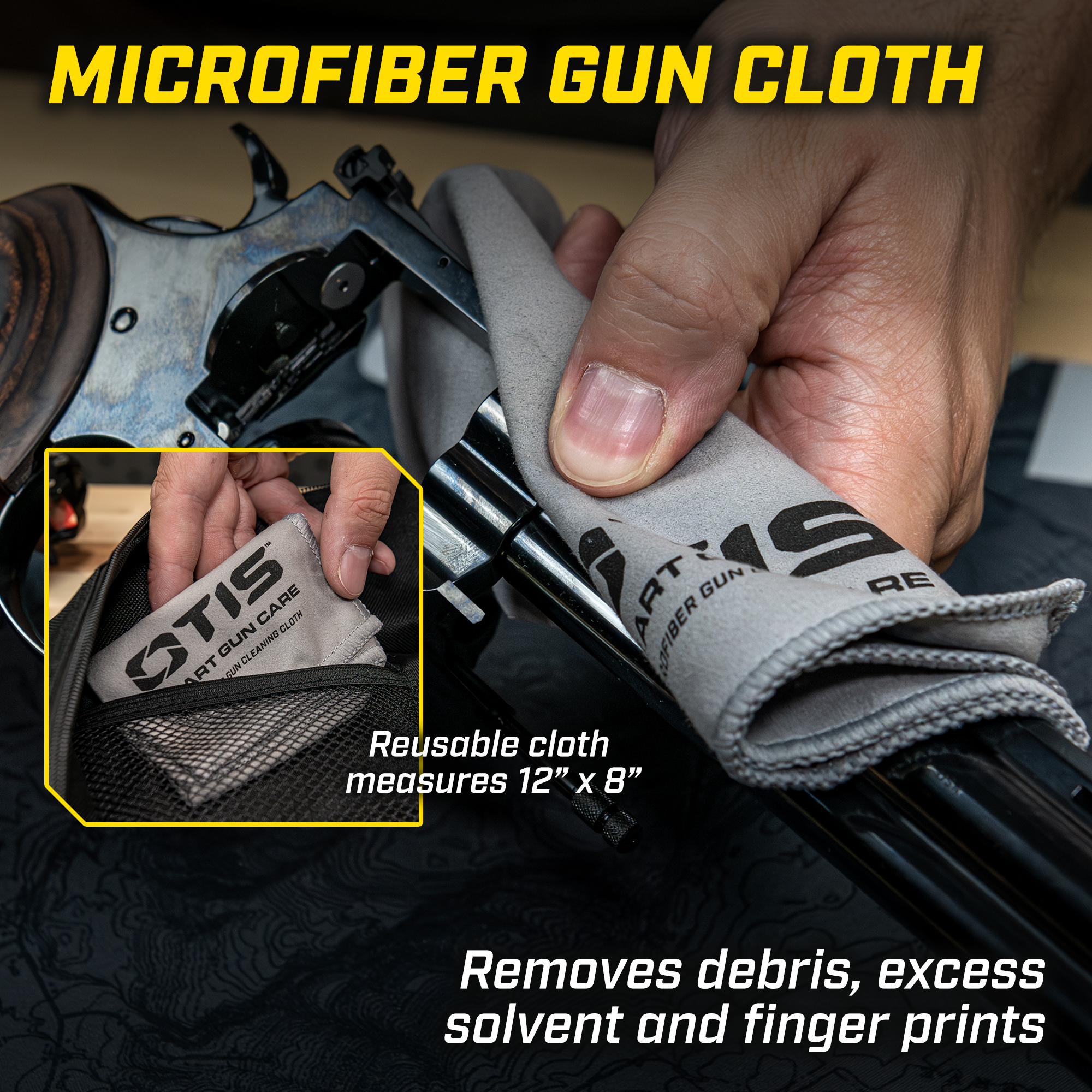 Mikrofaser-Reinigungstuch reinigt Waffen, genutzt in einer Werkstatt.