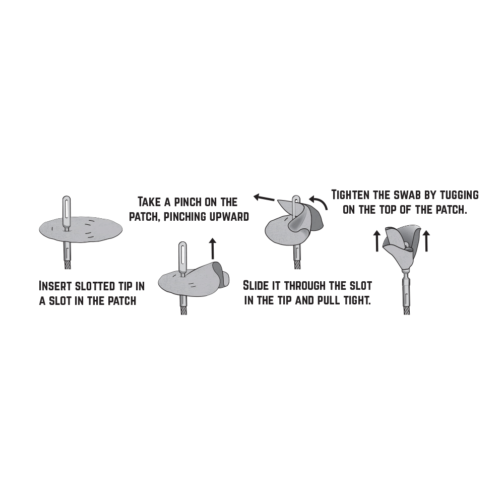 Eine Anleitung zeigt, wie ein Reinigungstuch auf einen Schlitzadapter aufgesetzt wird.