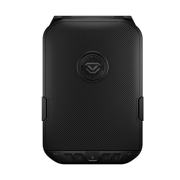 Schwarzer Sicherheitskoffer mit Zahlenschloss, Text "PRECISION CAPTURE DEFENSE SYSTEM".